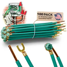30267 Airmont Products 100 Pack 8 Inch Pre-stripped Electrical Grounding Wire With 10/32 Green