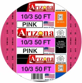 Arizona Electrical Solutions 196852562176 50 Feet 10/3 Type Nm-b Copper #10 Awg 3 Conductor With Ground. Pink