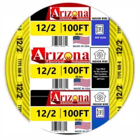 Arizona Electrical Solutions 196852567621 100 Ft 12/2 Type Nm-b Copper. #12 Awg 2 Conductors With Ground. Yellow