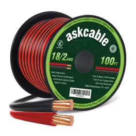 A18-100f Askcable 18/2 Low Voltage Landscape Lighting Copper Wire 18 Gauge 18awg 100ft