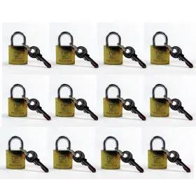 Atb 795735166581 Lot Of 12 Padlock Small Brass 20mm Mini Tiny Lock Keyed Box Jewelry Drawer 2 Key