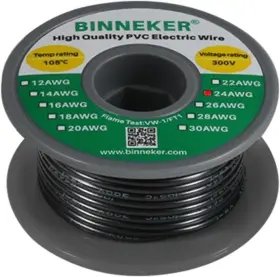 02so2450b-1 Binneker 24 Gauge Pvc 1007 Solid Electric Wire Black 50 Ft Awg 50ft
