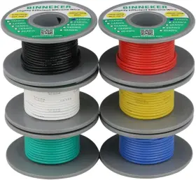 01008226mc6x Binneker.com 22 Gauge Silicone Wire Kit 6 Color Red Black White Blue Green Yellow 6m