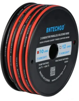Spw10g008f25c2 Bntechgo 10 Gauge Flexible 2 Awg 25ft Parallel Silicone Wire