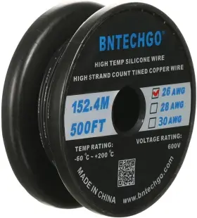 Sw26g30008f500b Bntechgo 26 Gauge Silicone Wire Spool 500 Ft Black 500ft