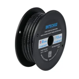 Sw8a1650008f25b Bntechgo 8 Gauge Silicone Wire Spool 25 Ft Awg 25ft Black