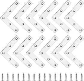 210519012 Bonsicoky 12pcs L Shape Flat Bracket 3.1 Inch X Stainless Steel Corner Silver