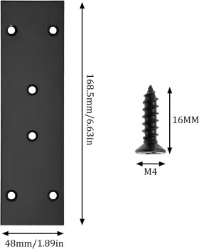 Jiawong2104270322 Bonsicoky 4pcs Flat Straight Brace Brackets Stainless 6.65 Inch X1.89 / 169 X 48 Mm Black #2