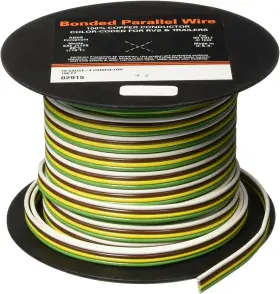 2915 Brand East Penn Rv Trailer Camper 4 Conductor Flat Wire 50 Ft White Brown Yellow And Green