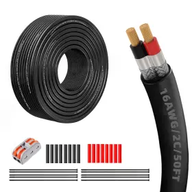 Wire-16-2c-50 Branded 16 Gauge 100% Pure Copper 2 Conductor 16/2 Flexible Shielded Wire 50ft