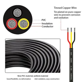 Brightroom 744348883849 22 Gauge 3 Conductor Electrical Wire Awg Tinned Copper Black Yellow #2