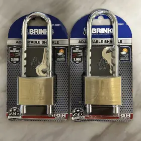 171-50061 Brinks Lot Of 2 - Solid Brass 50mm Keyed Padlock With Adjustable Shackle