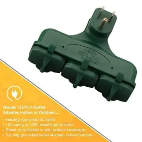 13270 Coleman Cable Outdoor Rated 3 Outlet Covered Adapter Green #2