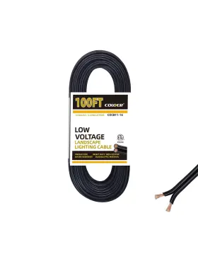 Cow1101-1112b Coloer 100ft 16/2 Low Voltage Landscape Lights Wire Stranded Pvc Cord Black