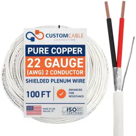 22101-100 Custom Cable Connection 22 Gauge Wire Awg - 2 Conductor Stranded Copper Shielded 100ft White