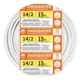 Energeaster 0000013 Solid Indoor 14/2 With G Nmb Cable 15ft Coil Electrical Wire 14 White