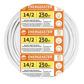 Energeaster 0000014 Solid Indoor 14/2 With G Nmb Cable 250ft Coil Electrical Wire 14 White