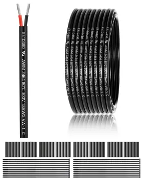 18-2c-100ft-ca-zw Enerjour 18 Gauge 2 Conductor Electrical Wire 100ft Ul 2464 Awg Black