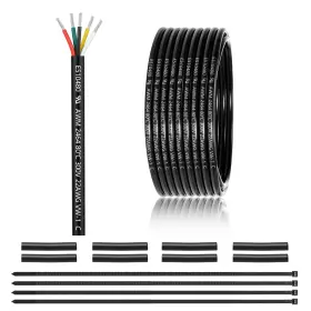 22-5c-25ft-de-gm-zw Enerjour 22 Gauge 5 Conductor Electrical Wire 25ft Ul 2464 Awg Black