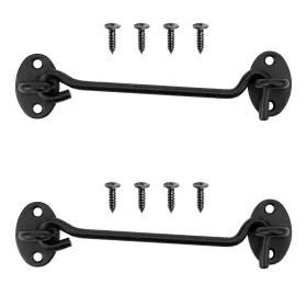 Fantasyon 5603 Stainless Steel Hook And Eye Latch - 2 Pack 6 Inch Black Heavy Duty For Bar