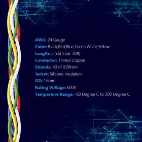 Fermerry-55 Fermerry 695510395076 24 Gauge Stranded Wire 6 Colors Each 5ft Yellow Blue White Green Black Red #2