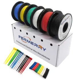 Fermerry-3 Fermerry 695510396004 14 Awg Stranded Wire Spool 10ft Yellow Blue White Green Black Red