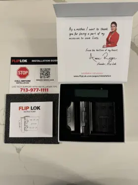 Fliplock 641752566897 New Open Box Black Fliplok Flip Lok 5 Minutes To Install Inward Swing Door Lock