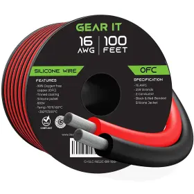 Gearit 815248023809 16 Gauge Silicone Wire 600v Bonded - 100 Feet Blackred