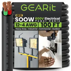 4-soow-100f Gearit Gi-12/4-soow-100f 100ft Portable Power Cable 12/4 Gauge Soow 12 Awg 100 Feet