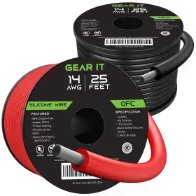 Gi-slc-14g-rd-50f Gearit 14 Gauge Silicone Wire 600v Black Red - 25 Feet Blackred