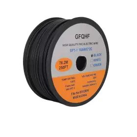 Spt-1 Gfqhf 726972480113 250ft Black Electrical Wire Ul Listed 18/2 Zip Cord