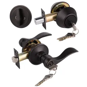 Gb12061-101orb-3pack Gobrico 3 Pack Wave Entry Door Levers And Single Cylinder Deadbolt Front Comb