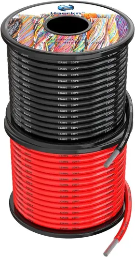 Haerkn 704755648615 12 Awg 3.3mm Silicone Electrical Wire Cables 60 Feet 30ft Black Red #3