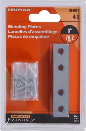 851677 Hillman Hardware Essentials Mending Plates Zinc 3 Inch X 5/8 - Silver