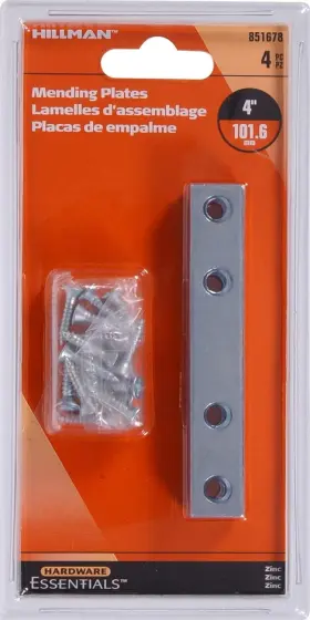 851678 Hillman Hardware Essentials Mending Plates Zinc 4 Inch X 5/8 -