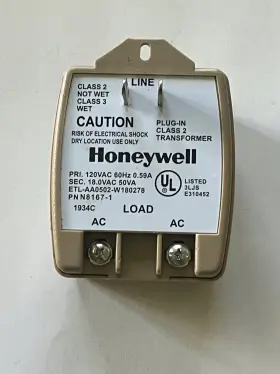Honeywell N8167-1 Plug-in Class 2 Transformer 18 Vac 50 Va Power Supply
