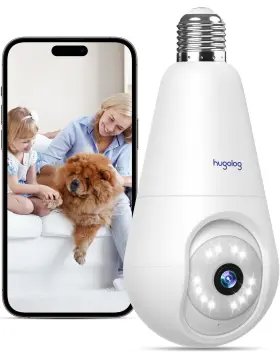 Hu-pwg3-w Hugolog 2k Light Bulb Security Cameras Wireless Outdoor-2.4ghz For Ho