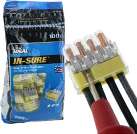 30-1034p Ideal 783250739844 In-sure 34 Yellow Non-twist 4 Port Connector For Solid