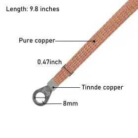 Fcbcwrh-98-6 Jjhxsm 6pcs Flat Copper Braided Connecting Wire 9.8 Feet Round Hole Inch #2