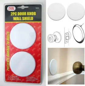 02870 Jmk 2pc Door Knob Wall Shield Round White Self Adhesive Protector 2 Pack