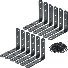 Ykypjm80-blk Jubeiju 12 Pcs Black Stainless Steel L Bracket Heavy Duty Corner 3 X