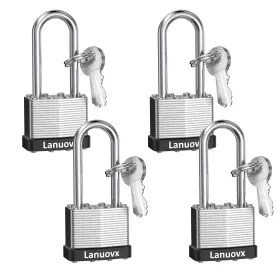 Lanlk001-4 Lanuovx 4 Pack Heavy Duty Padlock High Security Laminated Padlocks With 8 Keys 1-9/16