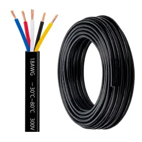 Lesnlok 764126989921 18 Gauge 5 Conductor Electrical Wire Awg Oxygen-free 100ft Black