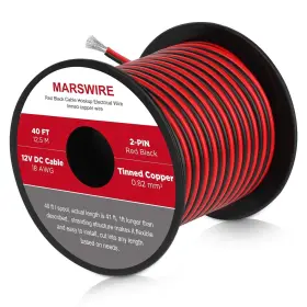 Marswire 686494332539 18 Gauge Awg 2pin Electrical Wire Dc 12v Led Light Auto Red Black