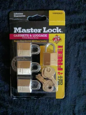 Master Lock 071649093555 4 Pack Body Width 3/4 Inch Cabinets And Luggage Sz Solid Brass Keys New