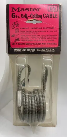 65-0501 Master Lock Vintage Braided Steel Looped End Cable Self Coiling 6 Ft Nos Sealed #2