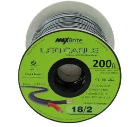 182c-200fsb Maxbrite 200 Ft. 18awg Low Voltage Led Cable Spool Black Sleeve