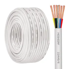 Mookeerf 635405111985 22/6 22awg Shielded Wire 6 Conductor 100ft White