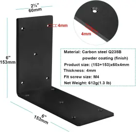 Cf0414-b-t4 Mountain Ark 4 Pcs 6 Inch Black Heavy Duty Steel Corner Braces 90 Degree Right #2