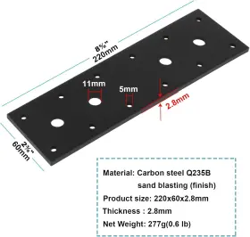 Cf2802-b-t6 Mountain Ark 6 Pack Black Flat Straight Mending Bracket Plate 8-1/2 Inch X 2-3/8 #2